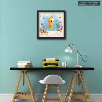 Seahorse Fabric - Baby Fabric Panels, Sea, Ocean, Boy, Blanket, Nursery Décor, Quilt Block, Cotton, Quilting