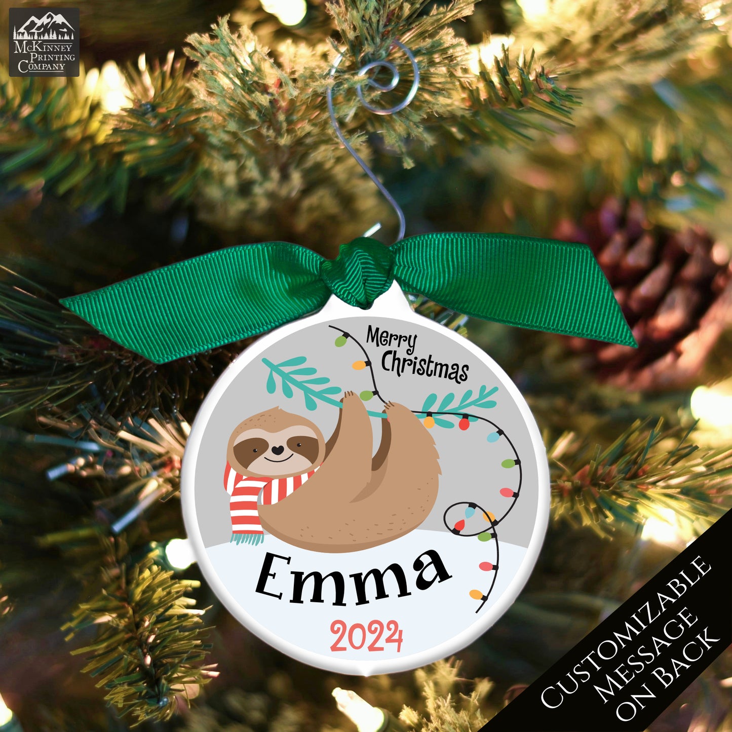Sloth Gifts - Christmas Ornament - Personalized, Custom Message