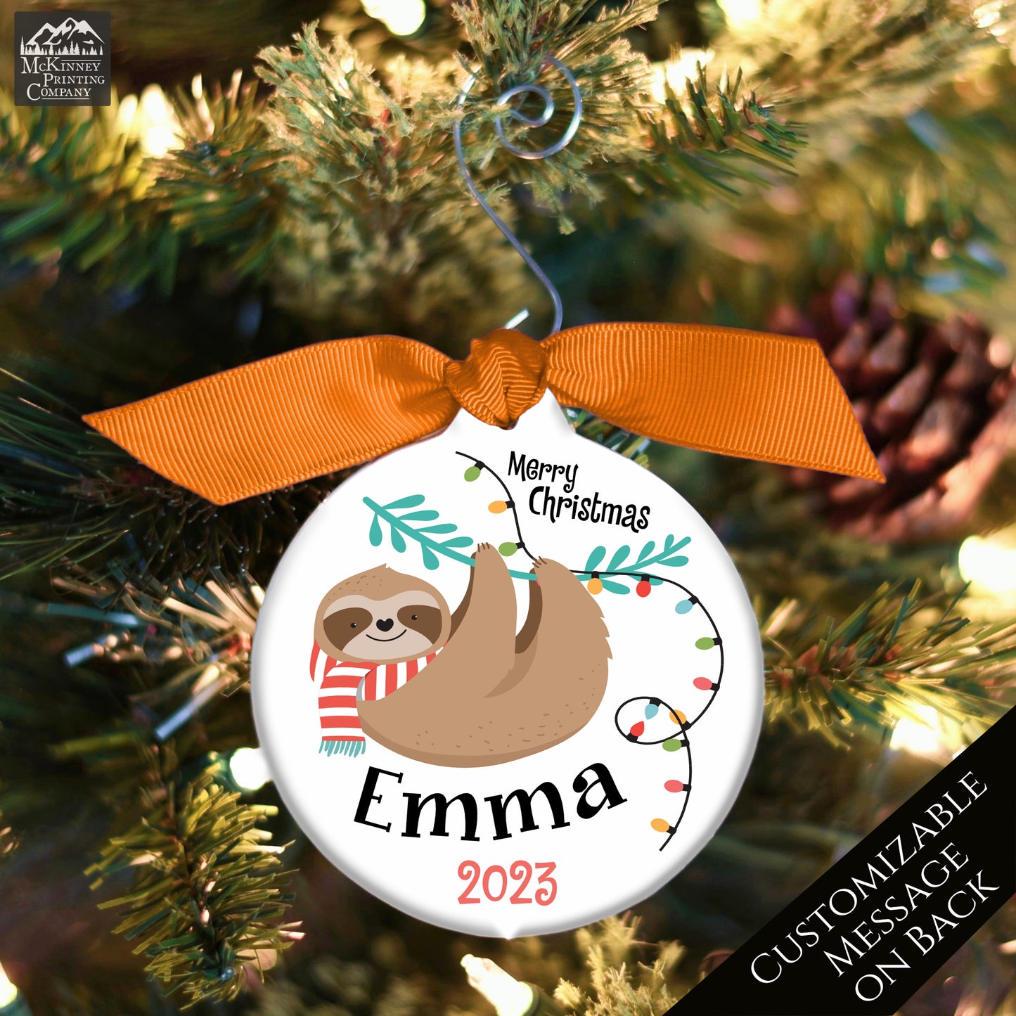 Sloth Ornament - Christmas, Personalized, Sloth Gifts, Custom Name