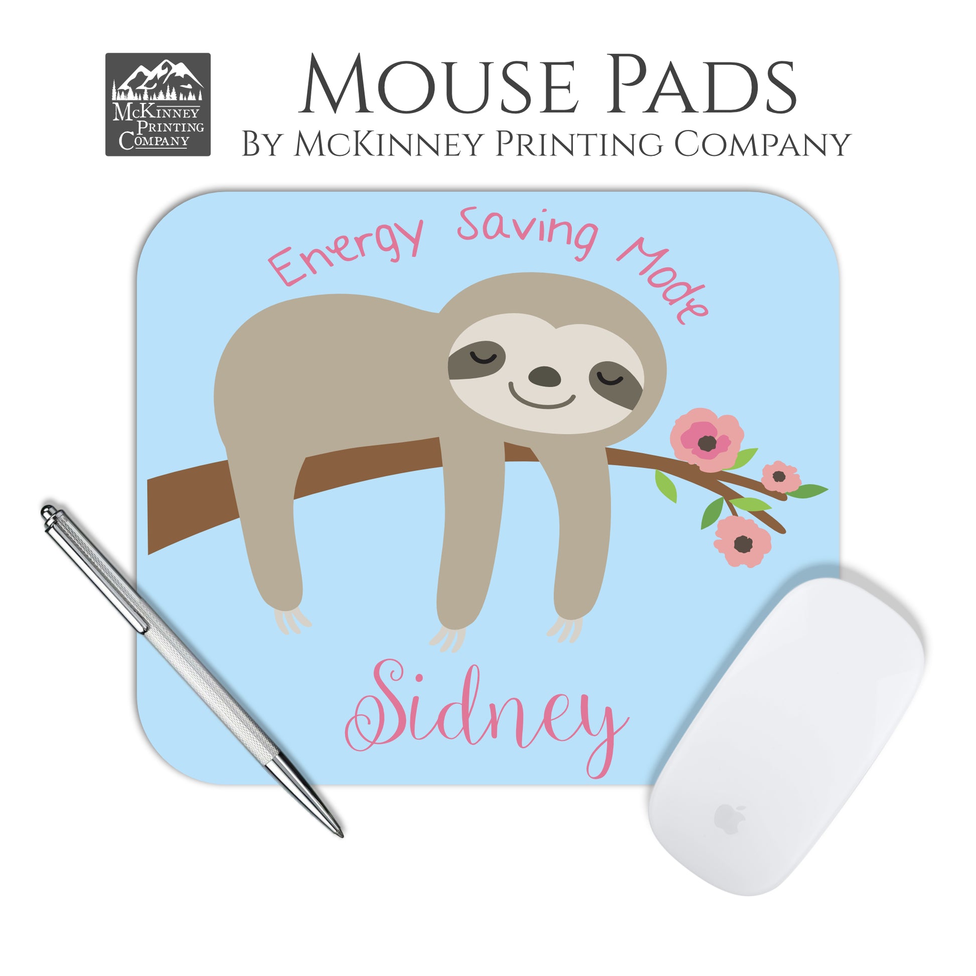 Sloth Mouse Pad, Cute, Personalized, Custom, Personalised, Name, Kids Gifts, Energy Saving Mode