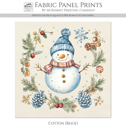 Snowman Fabric - Christmas Fabric Panel, Cotton, Holiday, Winter Decor, Wall Art, Large Print, Block Print, Cotton, Quilting, Quilt, Sewing