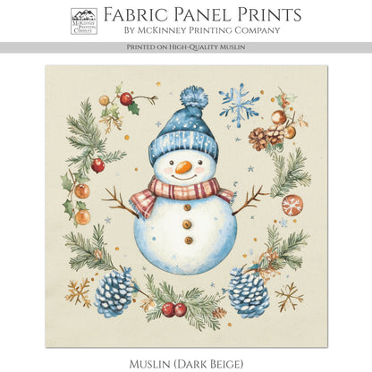 Snowman Fabric - Christmas Fabric Panel, Cotton, Holiday, Winter Decor, Wall Art, Large Print, Block Print, Cotton, Quilting, Quilt, Sewing