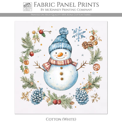 Snowman Fabric - Christmas Fabric Panel, Cotton, Holiday, Winter Decor, Wall Art, Large Print, Block Print, Cotton, Quilting, Quilt, Sewing