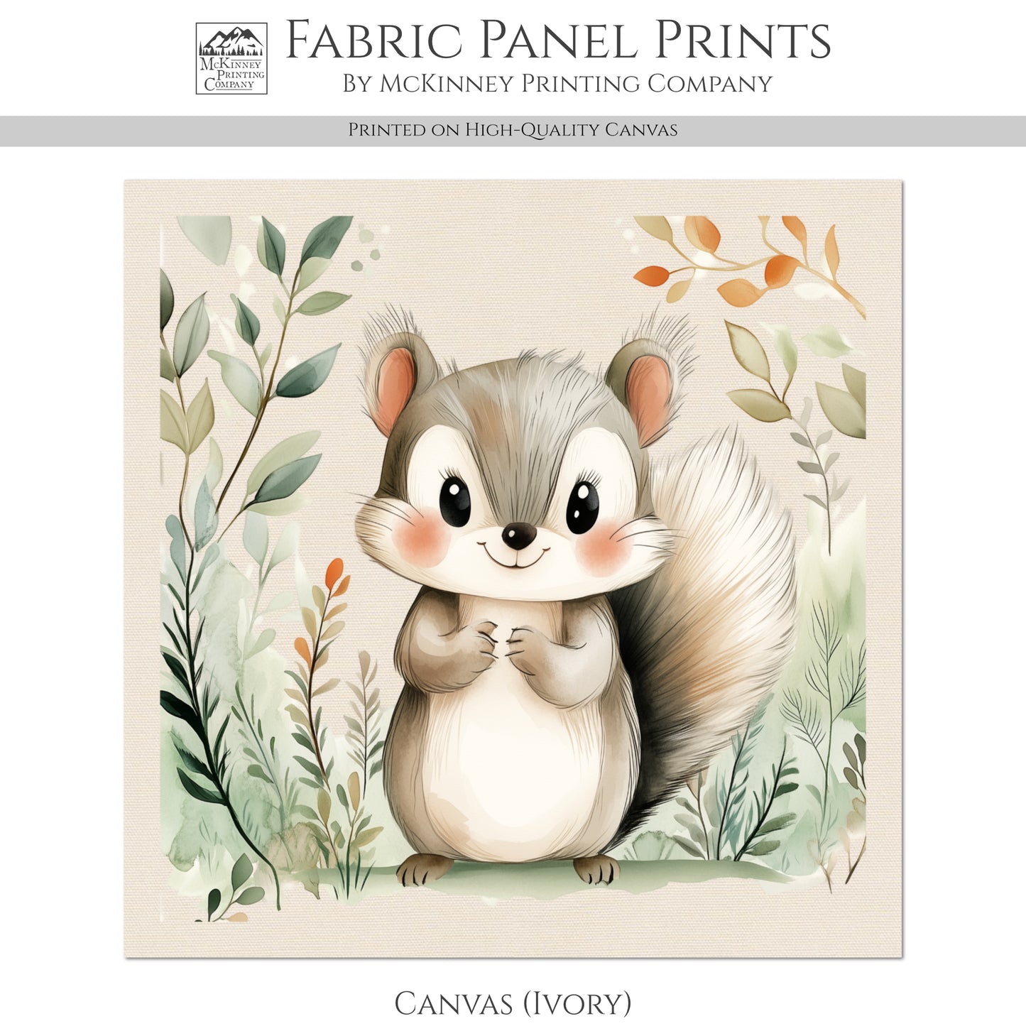 Woodland Animal Fabric - Squirrel, Baby Fabric Panels, Forest, Nursery Décor, Quilt Block, Wall Art, Cotton, Quilting