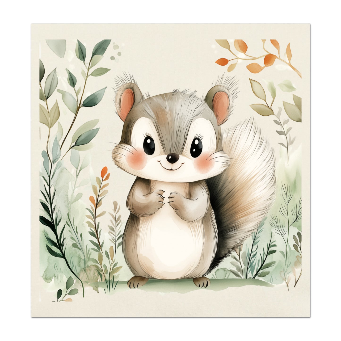 Woodland Animal Fabric - Squirrel, Baby Fabric Panels, Forest, Nursery Décor, Quilt Block, Wall Art, Cotton, Quilting