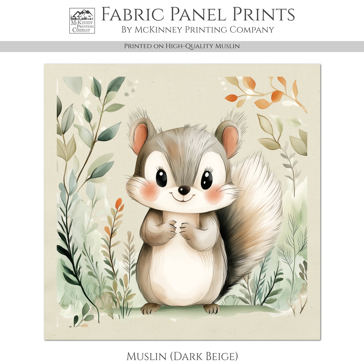 Woodland Animal Fabric - Squirrel, Baby Fabric Panels, Forest, Nursery Décor, Quilt Block, Wall Art, Cotton, Quilting