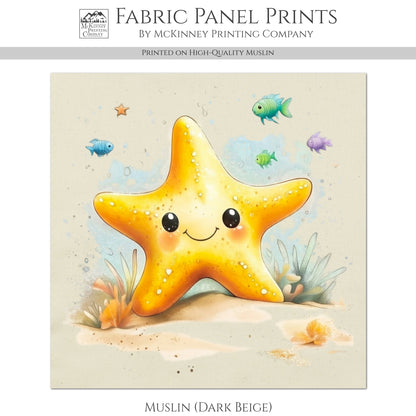 Starfish - Baby Fabric Panels, Sea, Ocean, Boy, Blanket, Nursery Décor, Quilt Block, Cotton, Quilting
