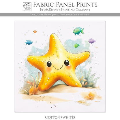 Starfish - Baby Fabric Panels, Sea, Ocean, Boy, Blanket, Nursery Décor, Quilt Block, Cotton, Quilting