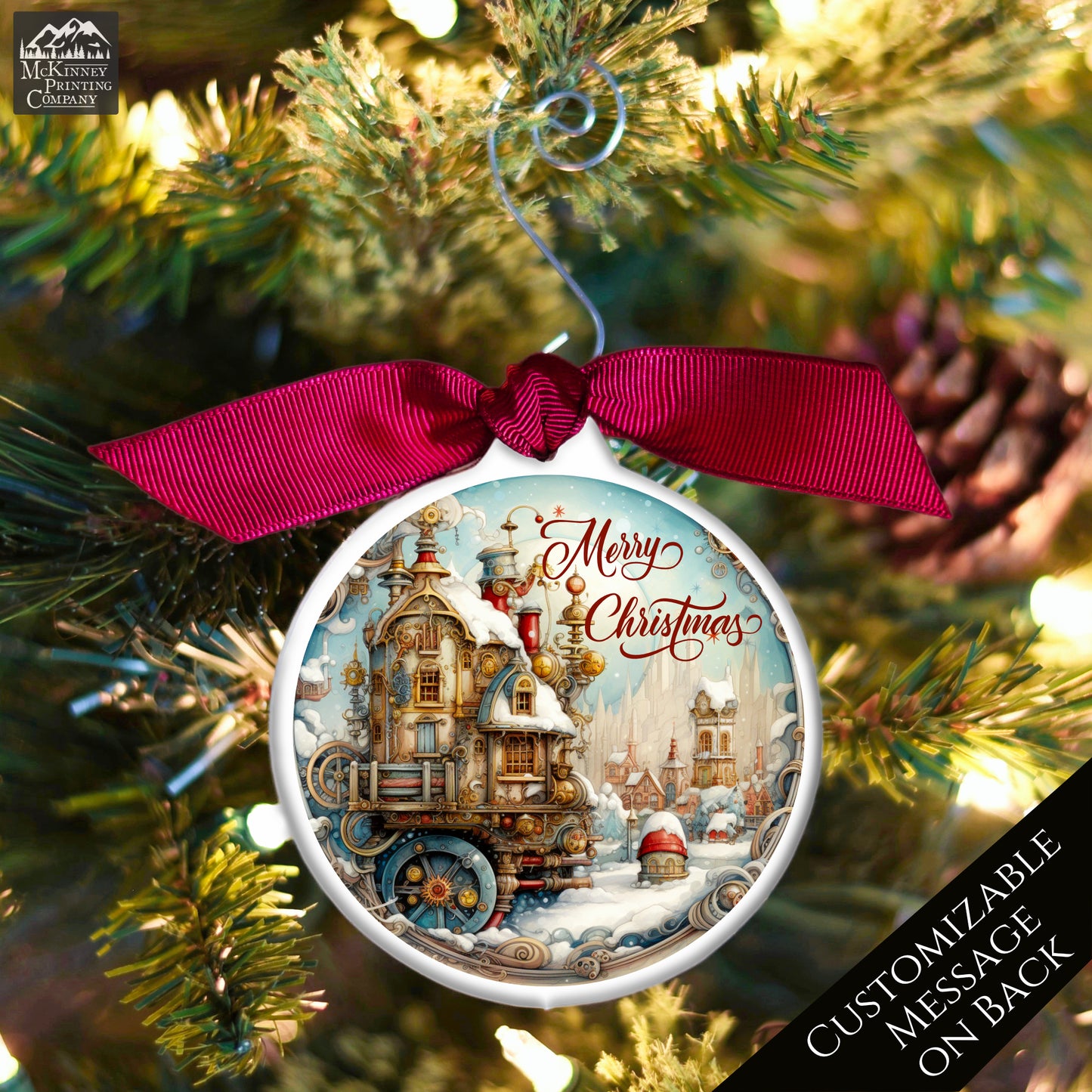 Steampunk Ornaments - Christmas Village, Fantasy Art, Personalized