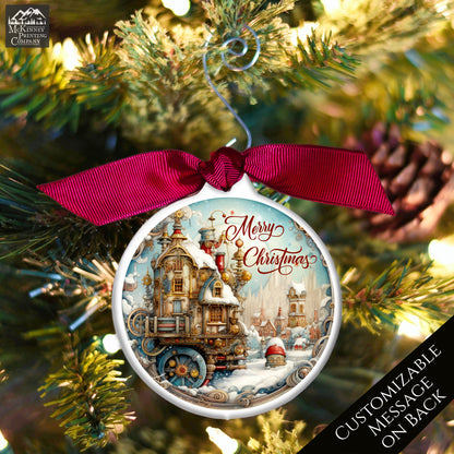 Steampunk Ornaments - Christmas Village, Fantasy Art, Personalized