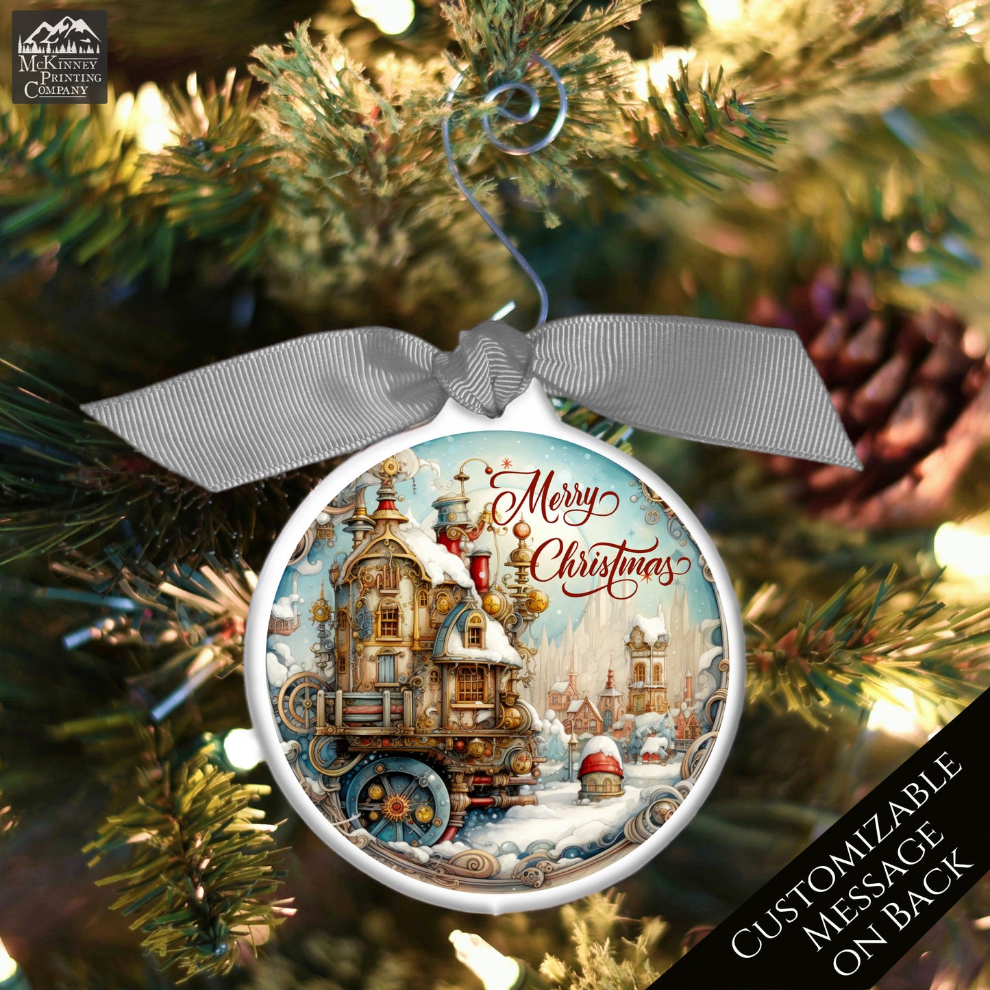 Steampunk Ornaments - Christmas Village, Fantasy Art, Personalized
