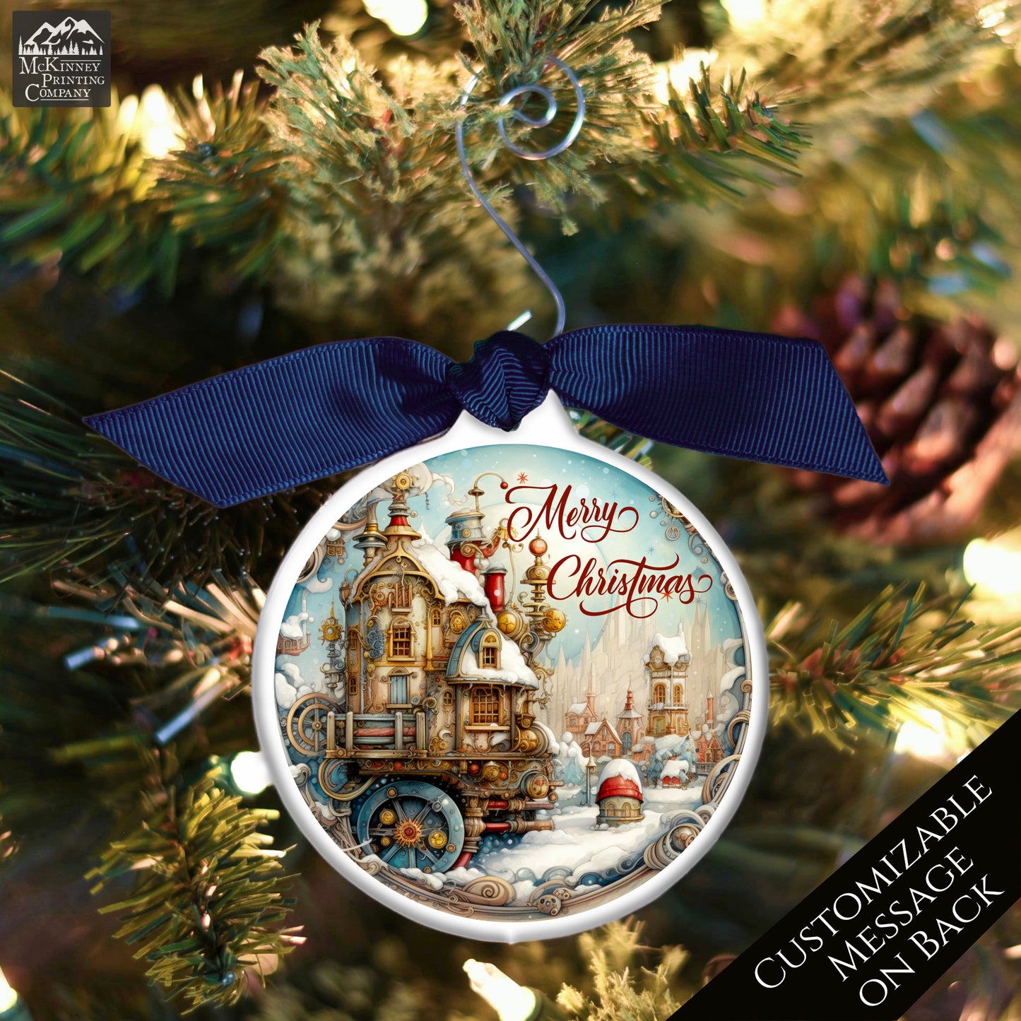 Steampunk Ornaments - Christmas Village, Fantasy Art, Personalized