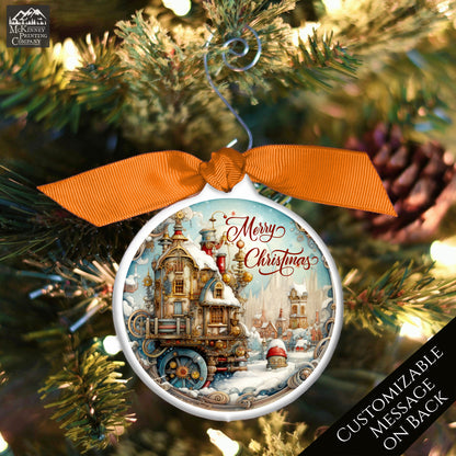 Steampunk Ornaments - Christmas Village, Fantasy Art, Personalized