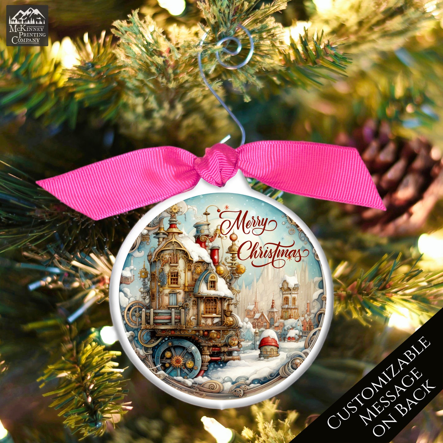 Steampunk Ornaments - Christmas Village, Fantasy Art, Personalized