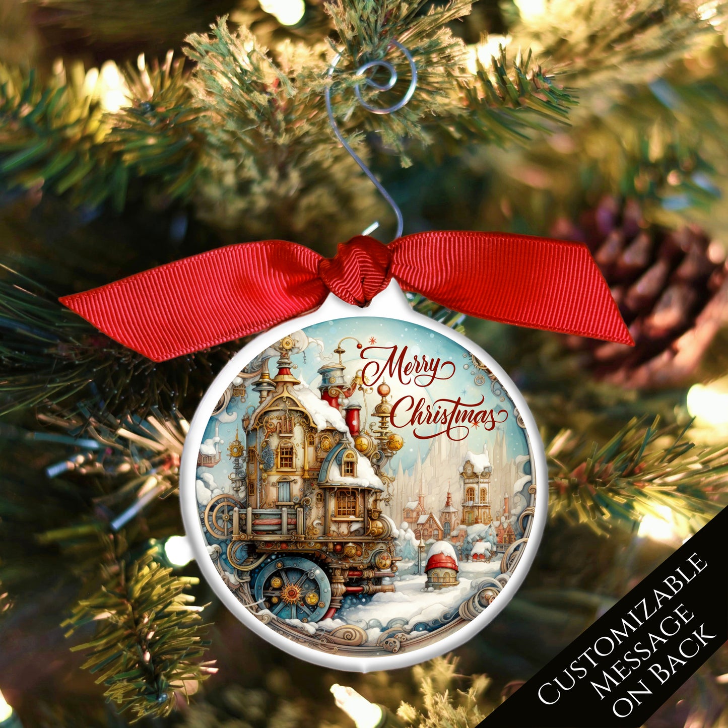 Steampunk Ornaments - Christmas Village, Fantasy Art, Personalized
