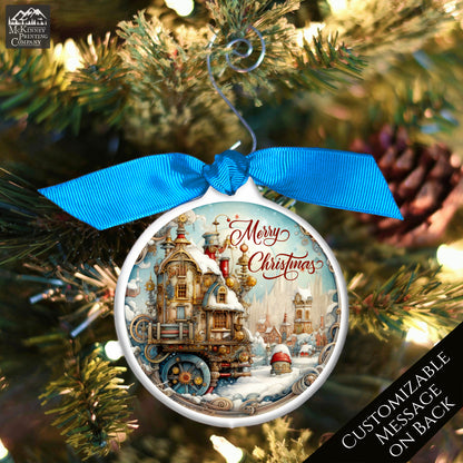 Steampunk Ornaments - Christmas Village, Fantasy Art, Personalized