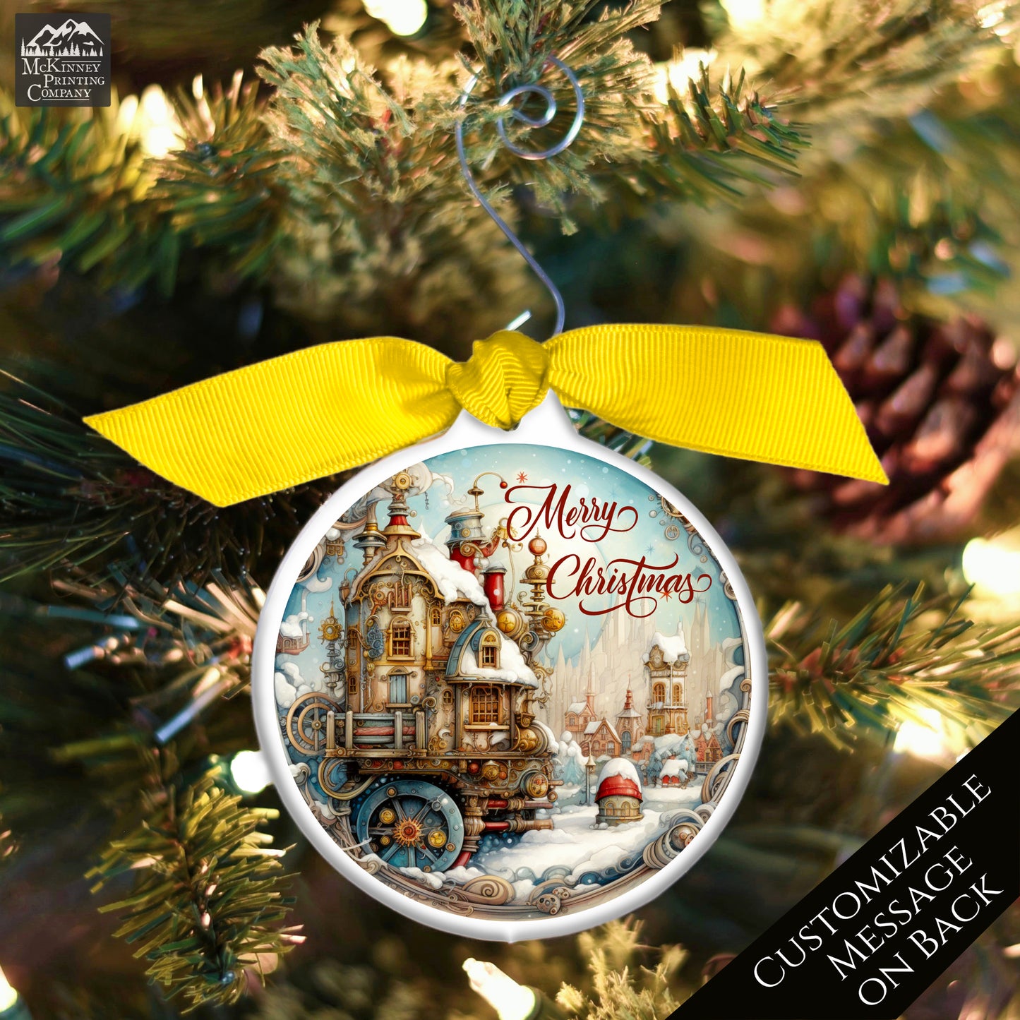 Steampunk Ornaments - Christmas Village, Fantasy Art, Personalized