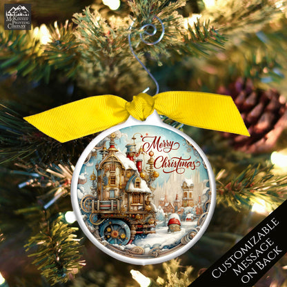Steampunk Ornaments - Christmas Village, Fantasy Art, Personalized
