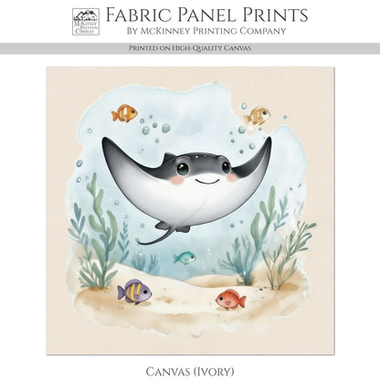 Stingray - Baby Fabric Panels, Sea, Ocean, Boy, Blanket, Nursery Décor, Quilt Block, Cotton, Quilting