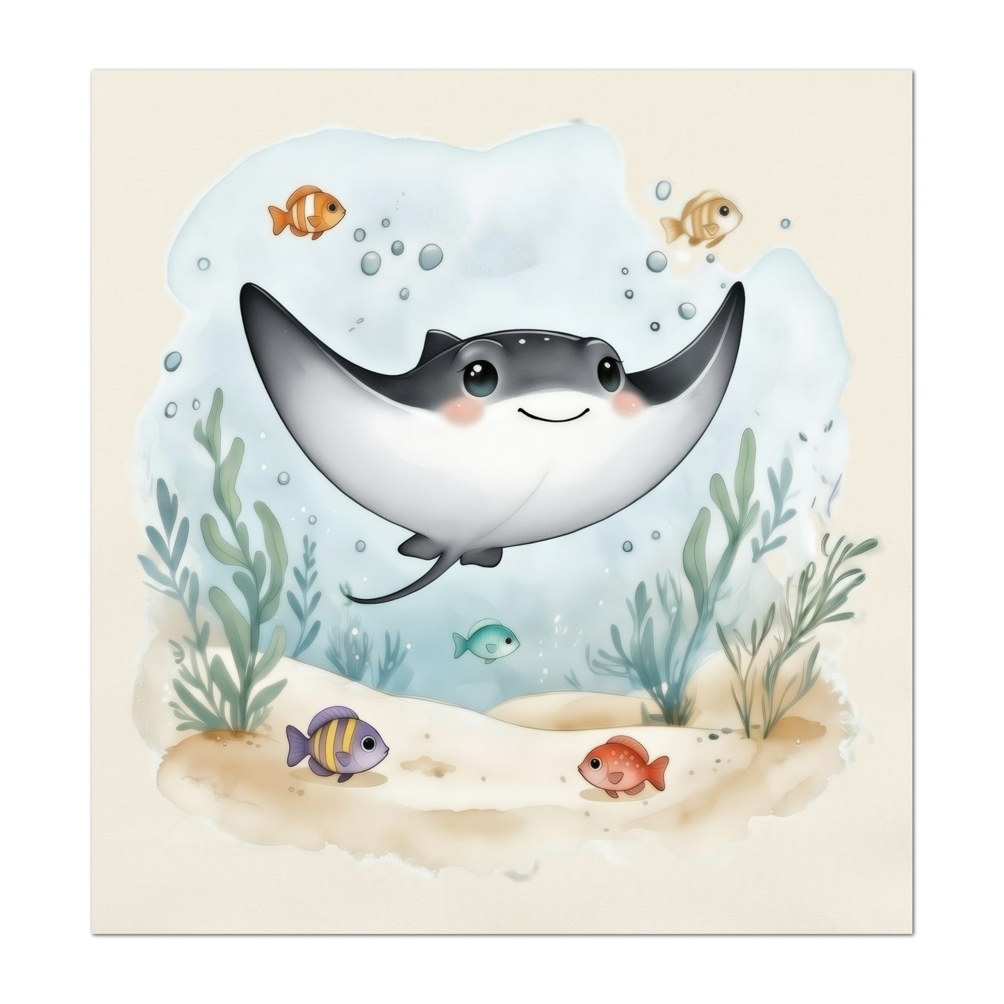 Stingray - Baby Fabric Panels, Sea, Ocean, Boy, Blanket, Nursery Décor, Quilt Block, Cotton, Quilting