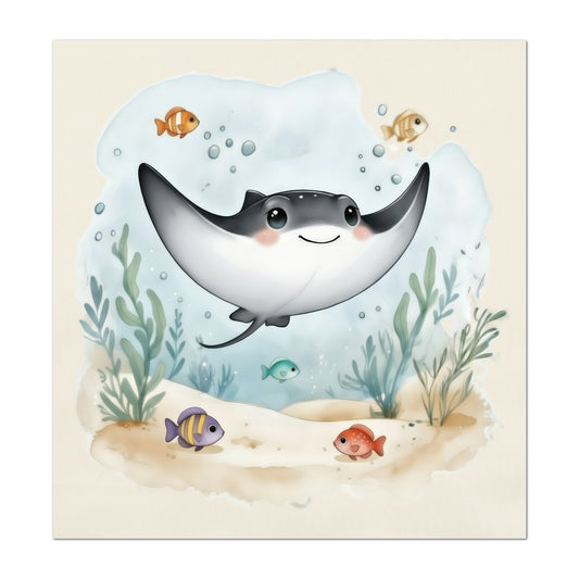 Stingray - Baby Fabric Panels, Sea, Ocean, Boy, Blanket, Nursery Décor, Quilt Block, Cotton, Quilting