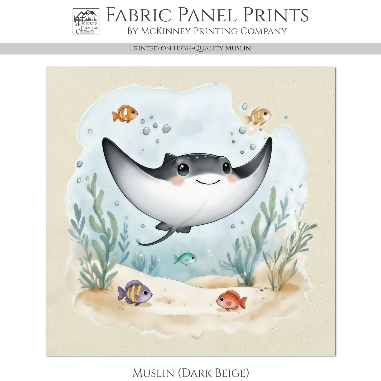 Stingray - Baby Fabric Panels, Sea, Ocean, Boy, Blanket, Nursery Décor, Quilt Block, Cotton, Quilting