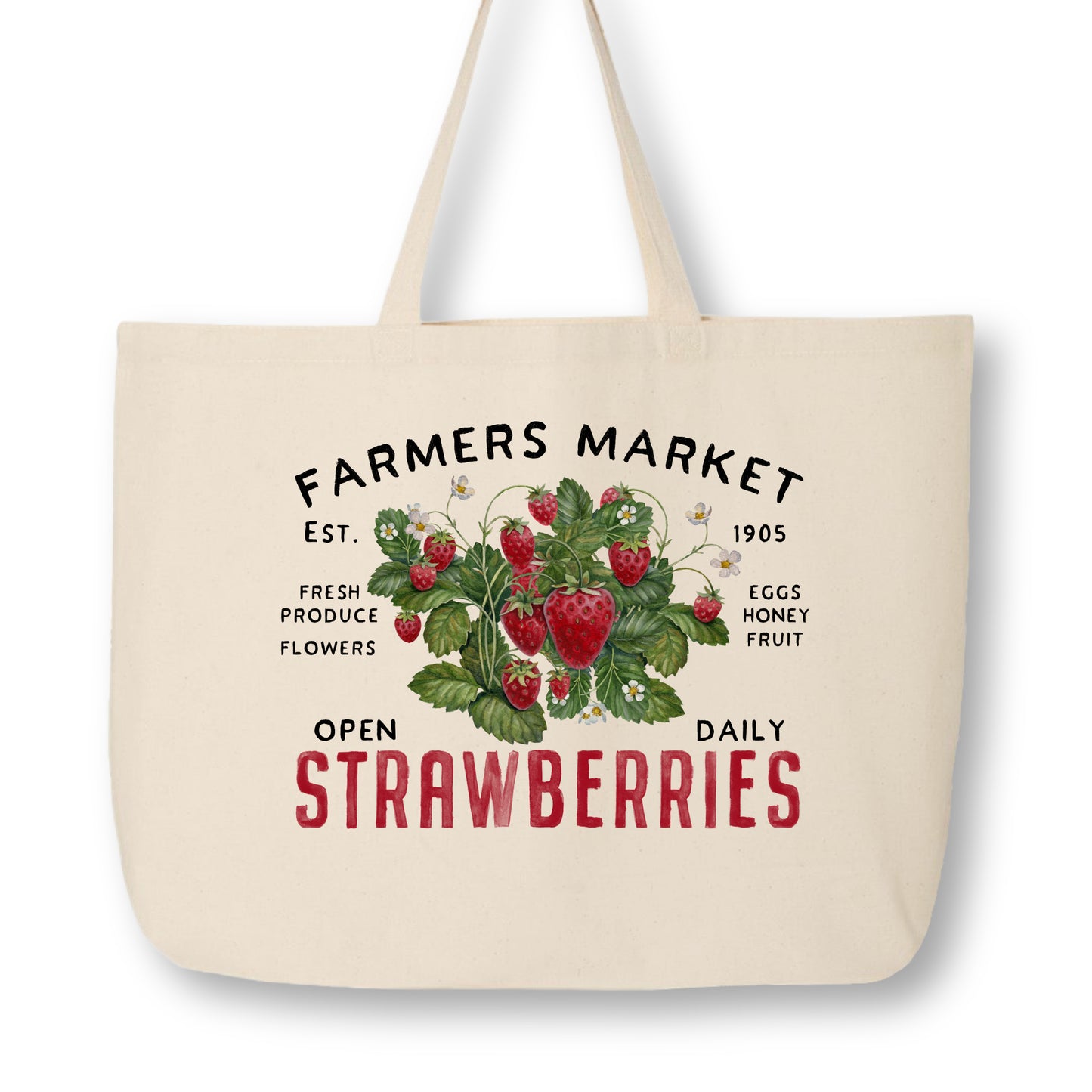 Large Canvas Tote Bag, Strawberry Bag, Fabric Shoulder Bag, Grocery Bag, Reusable, Laundry, Travel, Laptop, Computer, Gift