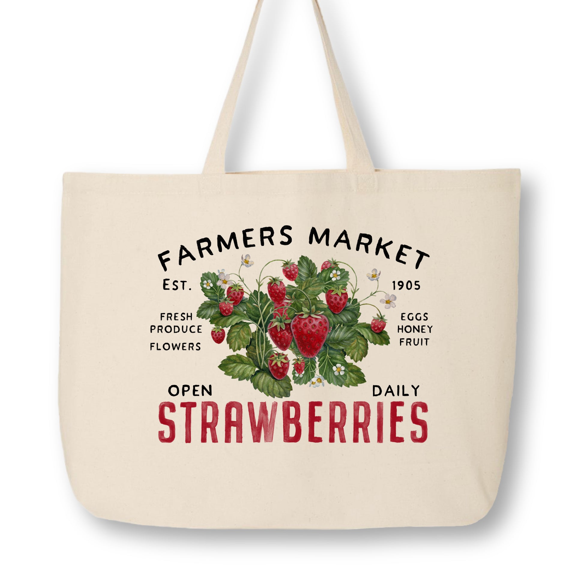 Large Canvas Tote Bag, Strawberry Bag, Fabric Shoulder Bag, Grocery Bag, Reusable, Laundry, Travel, Laptop, Computer, Gift