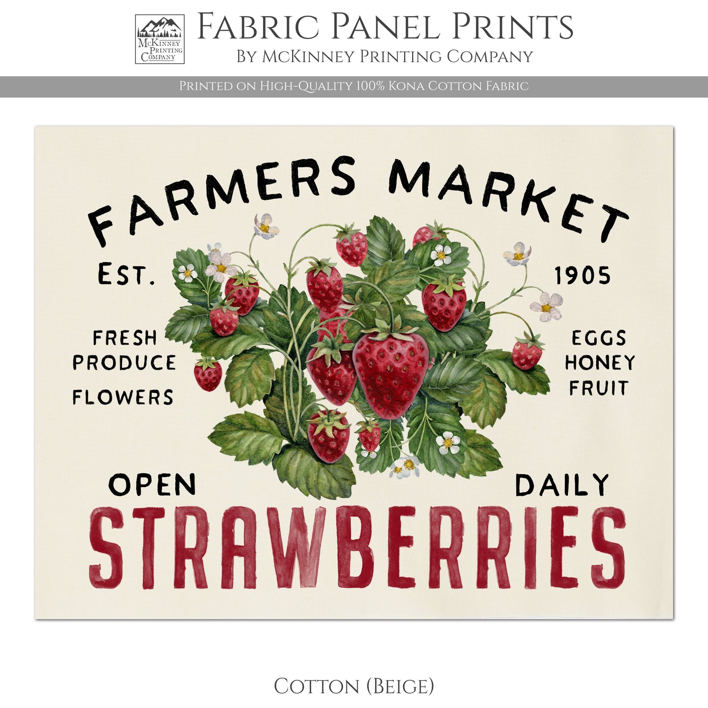 Strawberry Fabric, Farmers Market, Farmhouse, Blueberry, Quilt Block, Quilting, Sewing Supplies, Materials - Cotton