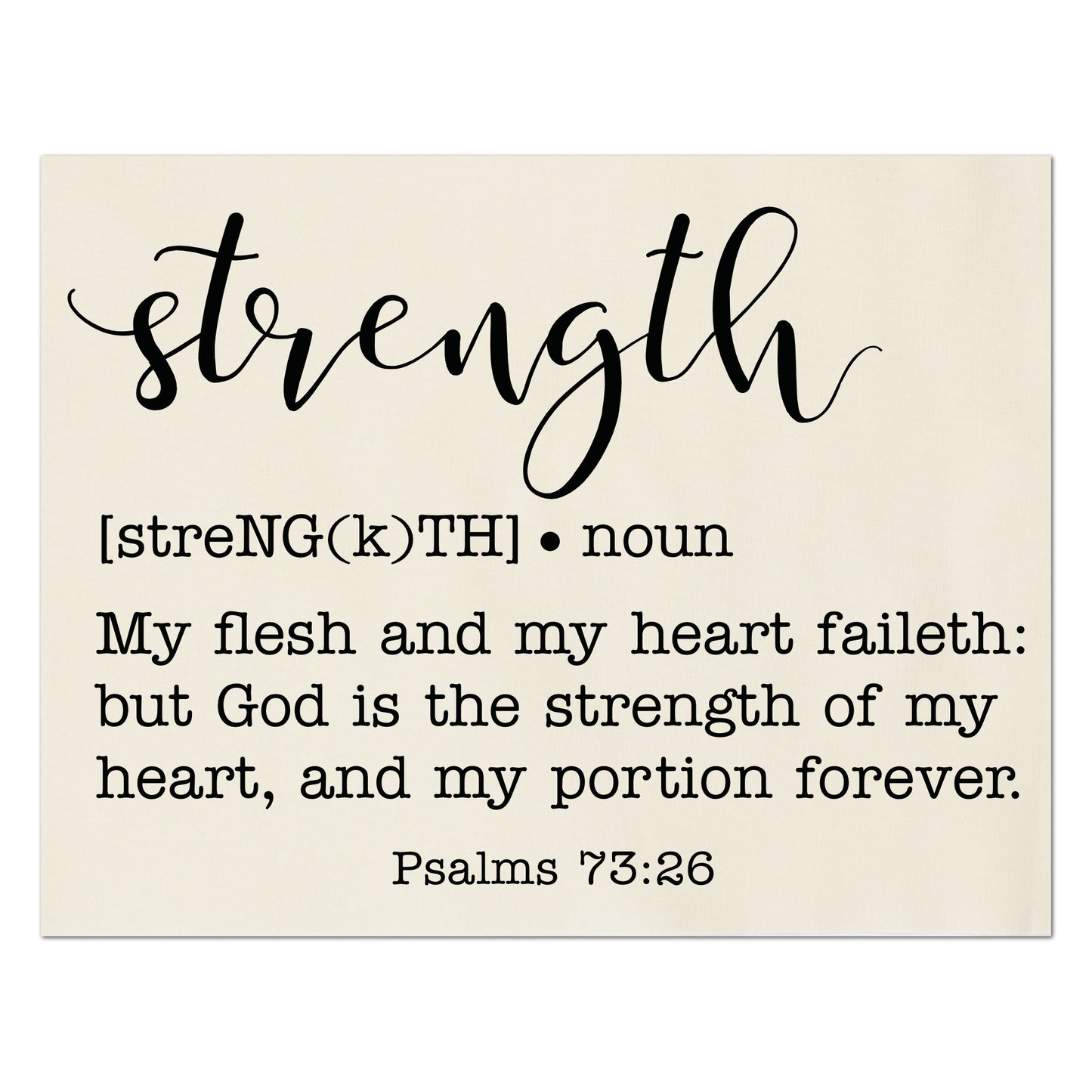 Strength - My Flesh and my heart faileth: but God is the strength of my heart, and my portion forever.  Psalms 73:26 - Fabric Panel Print