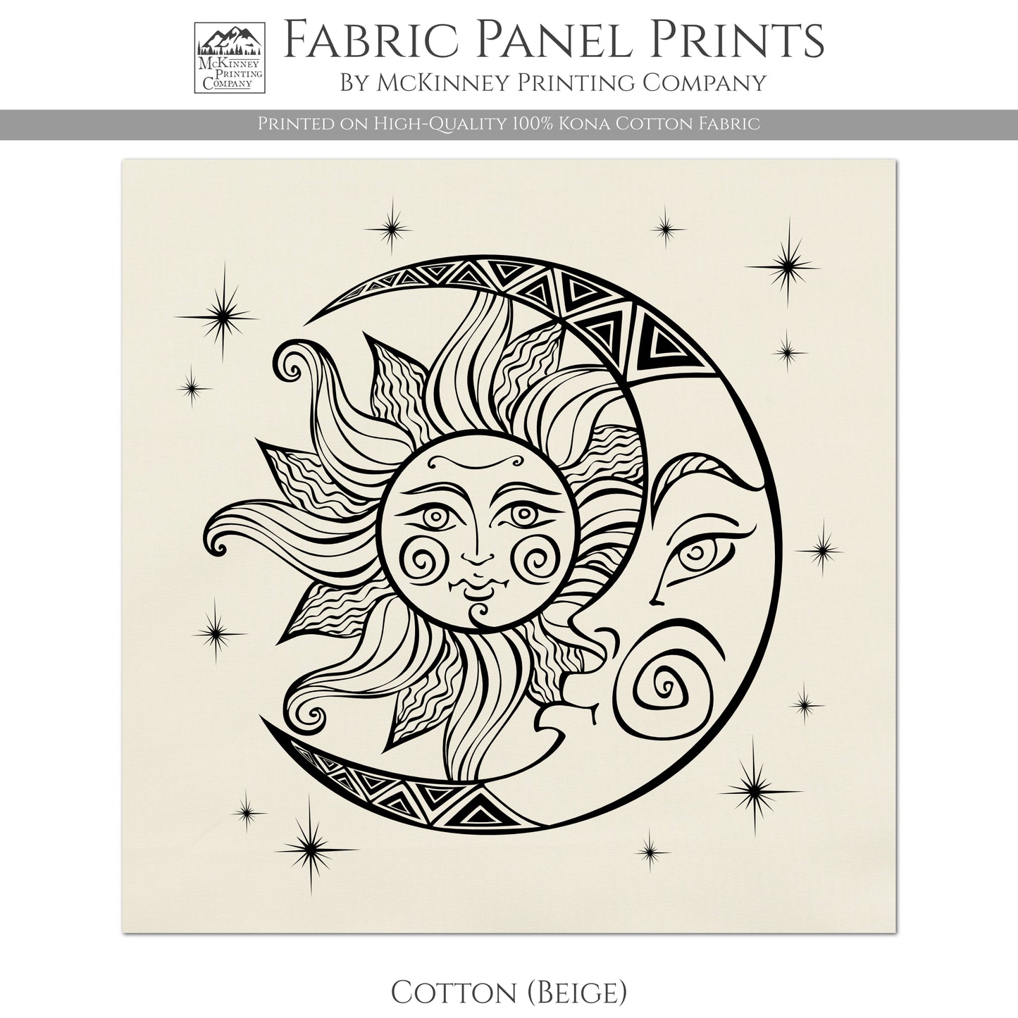 Sun and Moon and Stars Fabric Print - Cotton