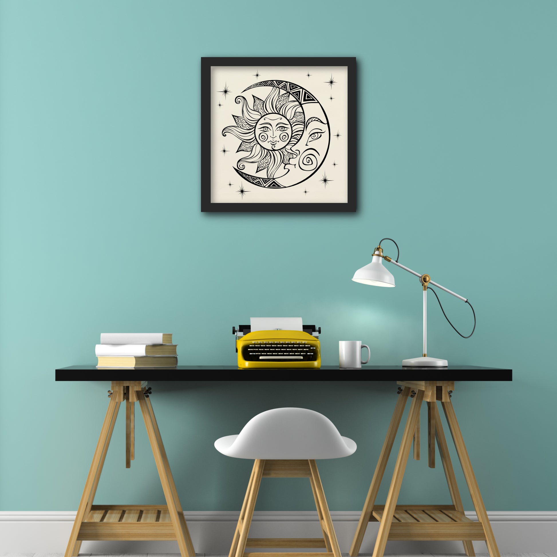 Sun and Moon and Stars Fabric Print - Wall Art
