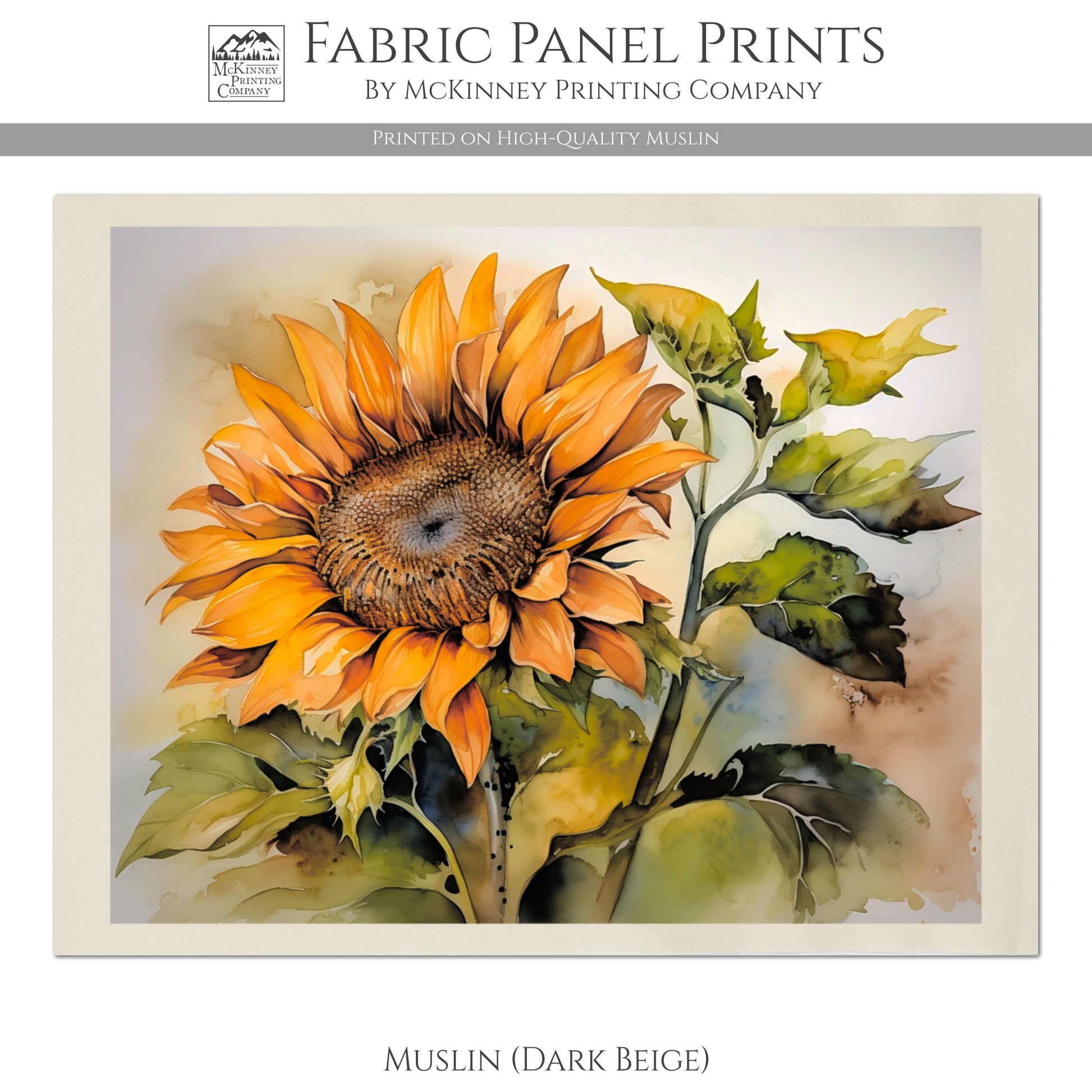 Sunflower Fabric - Farmhouse, Large | Small Cotton, Muslin Print, Quilt Block - Muslin