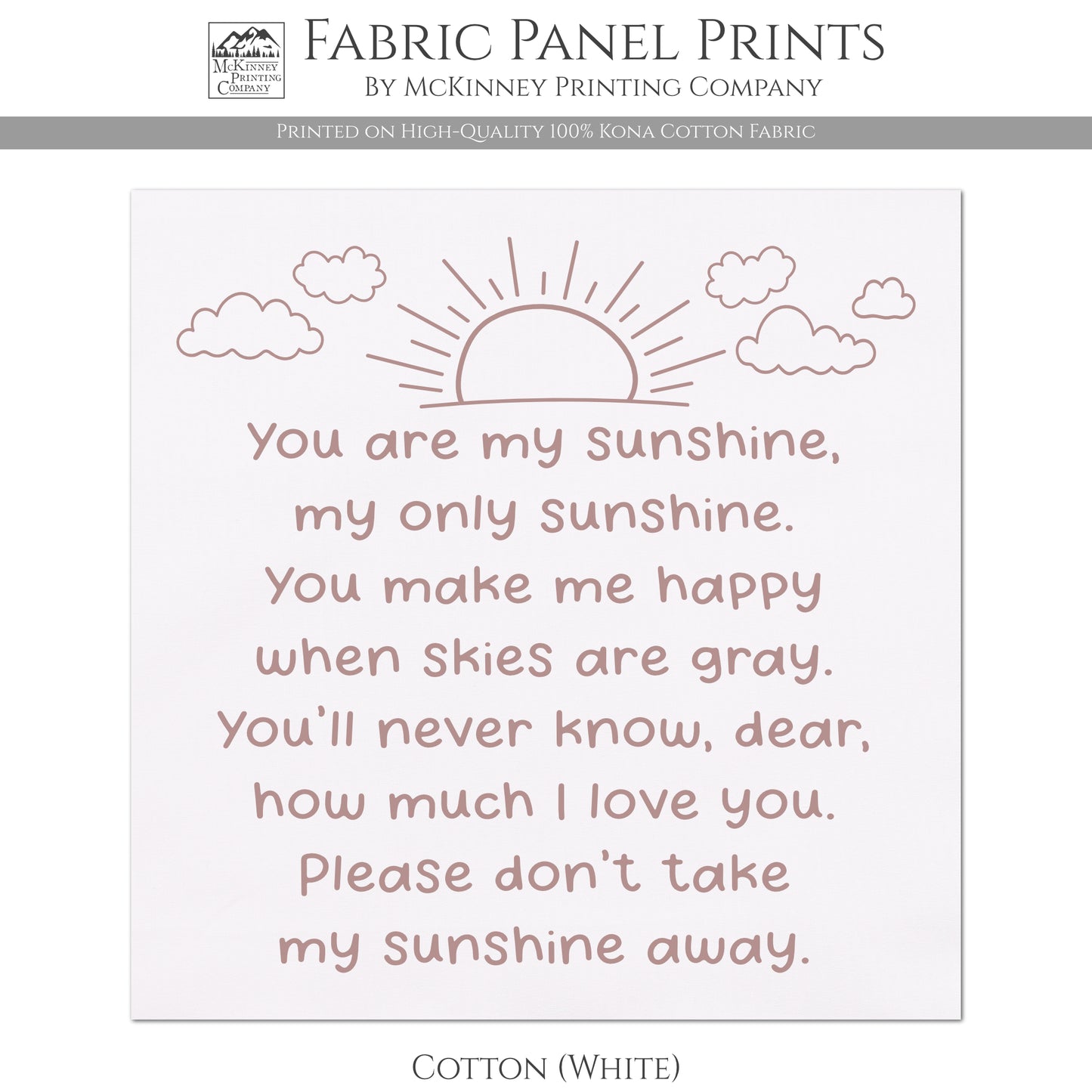 You Are My Sunshine - Baby Fabric Panels, Poem, Wall Art, Decor, Cotton, Quilt Block, Baby Blanket, Nursery, Infant, Sewing, Quilting