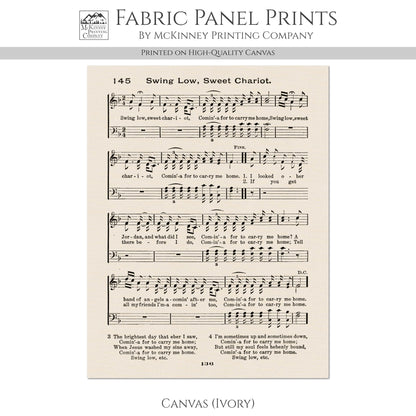 Swing Low, Sweet Chariot - Christian Fabric, Religious, Hymn Wall Art, Vintage Sheet Music, Choral, Piano, Quilting, Quilt, Cotton, Sewing, Cotton