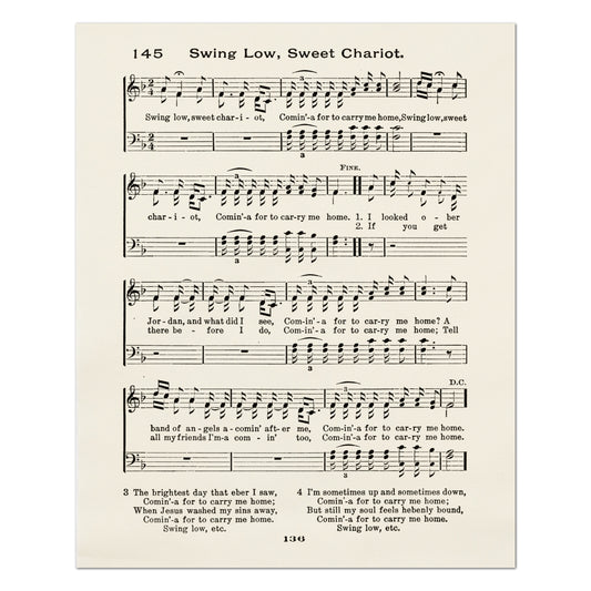 Swing Low, Sweet Chariot - Christian Fabric, Religious, Hymn Wall Art, Vintage Sheet Music, Choral, Piano, Quilting, Quilt, Cotton, Sewing, Cotton
