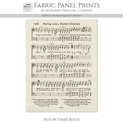 Swing Low, Sweet Chariot - Christian Fabric, Religious, Hymn Wall Art, Vintage Sheet Music, Choral, Piano, Quilting, Quilt, Cotton, Sewing, Cotton