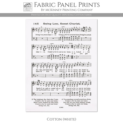 Swing Low, Sweet Chariot - Christian Fabric, Religious, Hymn Wall Art, Vintage Sheet Music, Choral, Piano, Quilting, Quilt, Cotton, Sewing, Cotton