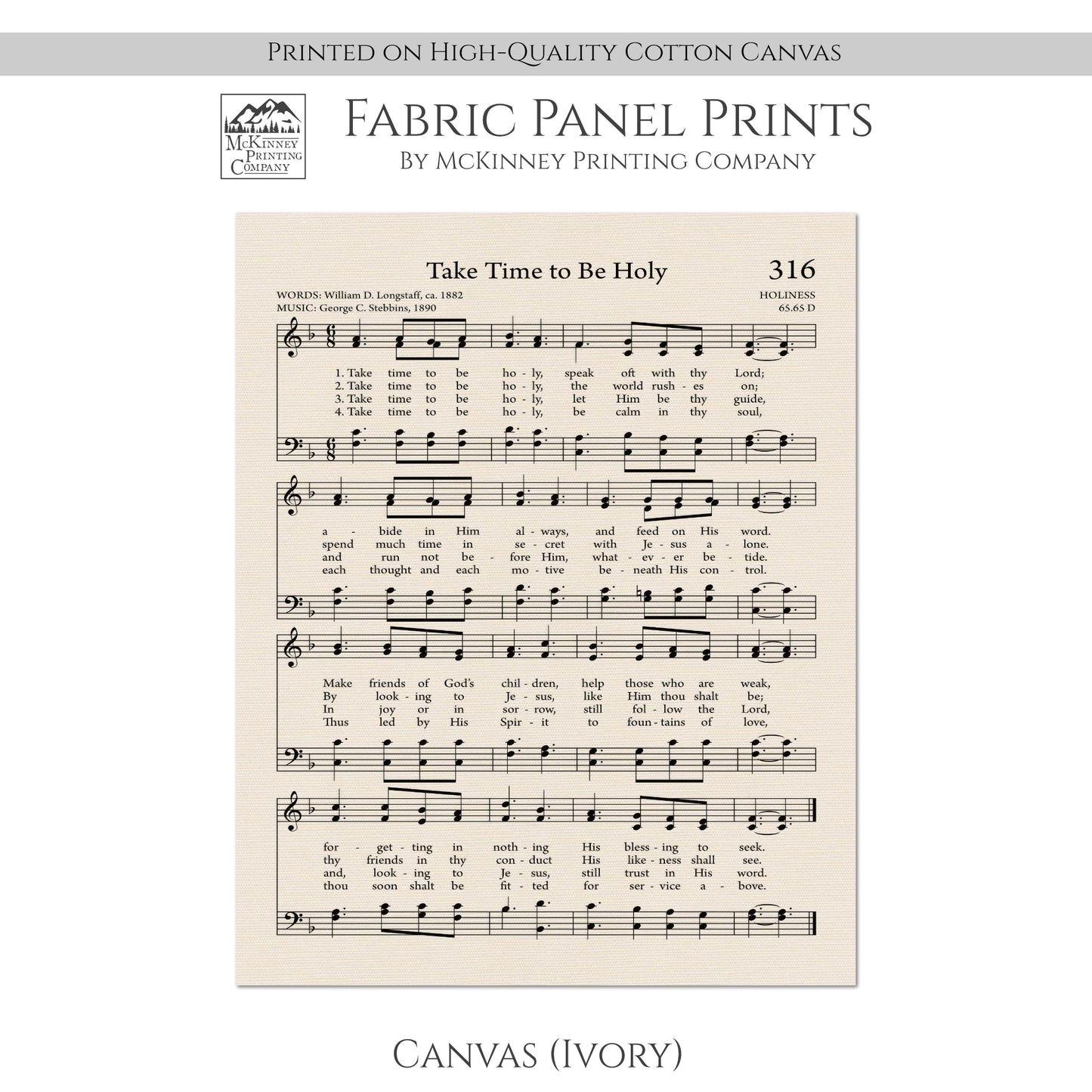 Take Time to be Holy - Christian Fabric, Hymn Wall Art, Religious, Vintage Sheet Music, Quilting, Quilt, Cotton