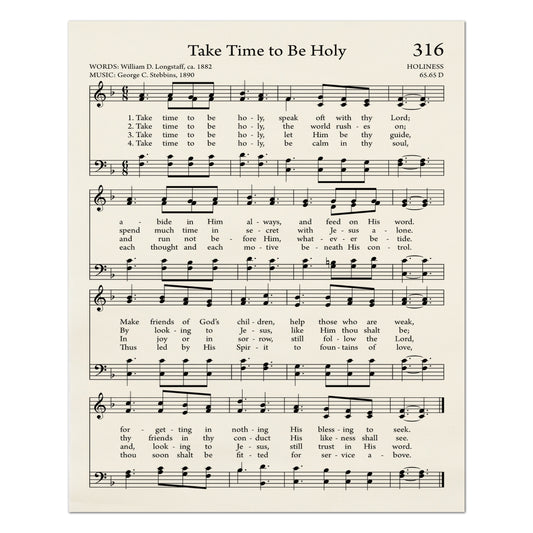 Take Time to be Holy - Christian Fabric, Hymn Wall Art, Religious, Vintage Sheet Music, Quilting, Quilt, Cotton
