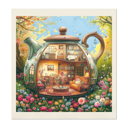 Beatrix Potter Fabric - Teapot, Baby Fabric Panels, Watercolor, Fabric Panel, Cottage, Village, Block Print, Cotton, Quilt, Wall Art, Nursery, Quilting