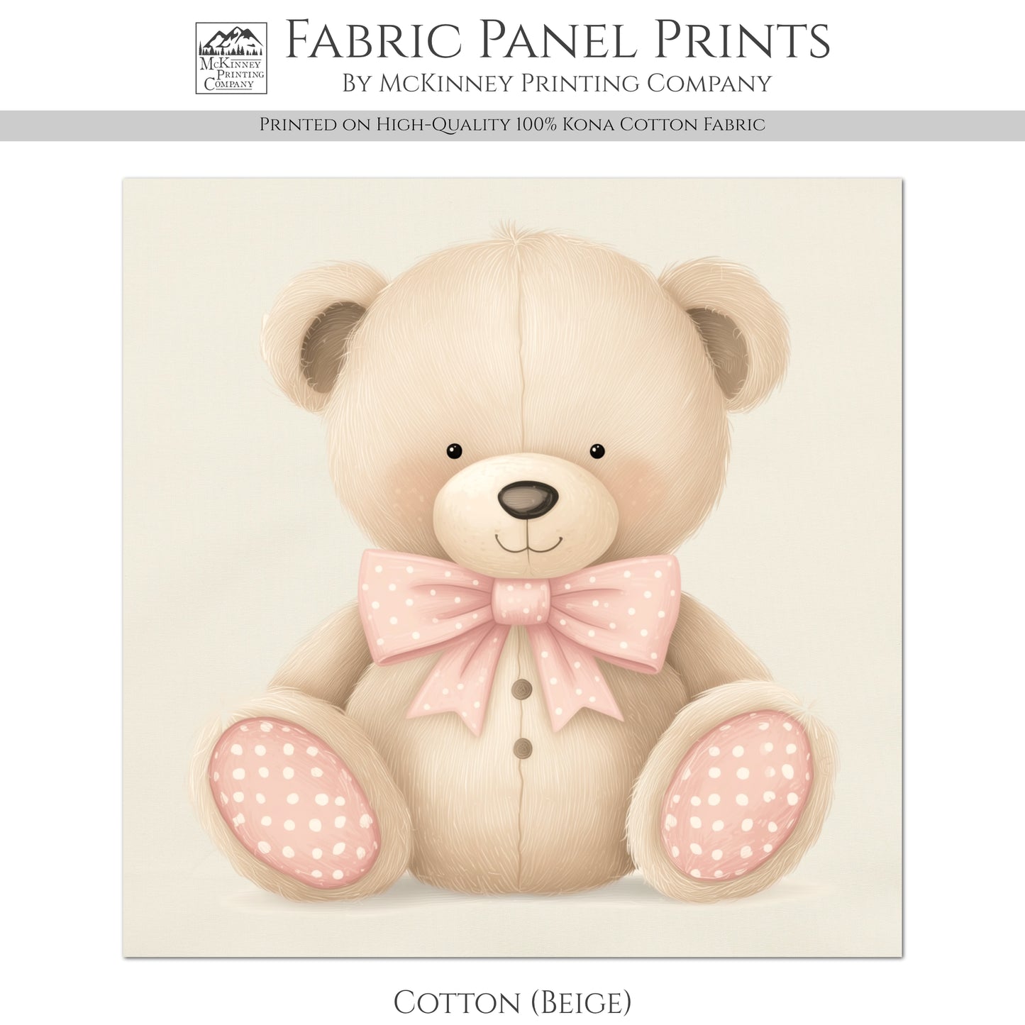 Teddy Bear Watercolor - Baby Fabric Panels, Girl, Sewing, Large Print, Block, Cotton, Quilt, Wall Art, Nursery, Shower Gift
