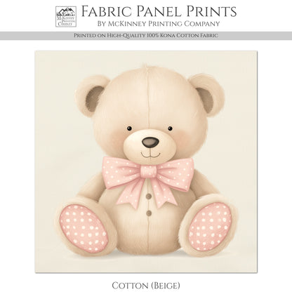 Teddy Bear Watercolor - Baby Fabric Panels, Girl, Sewing, Large Print, Block, Cotton, Quilt, Wall Art, Nursery, Shower Gift