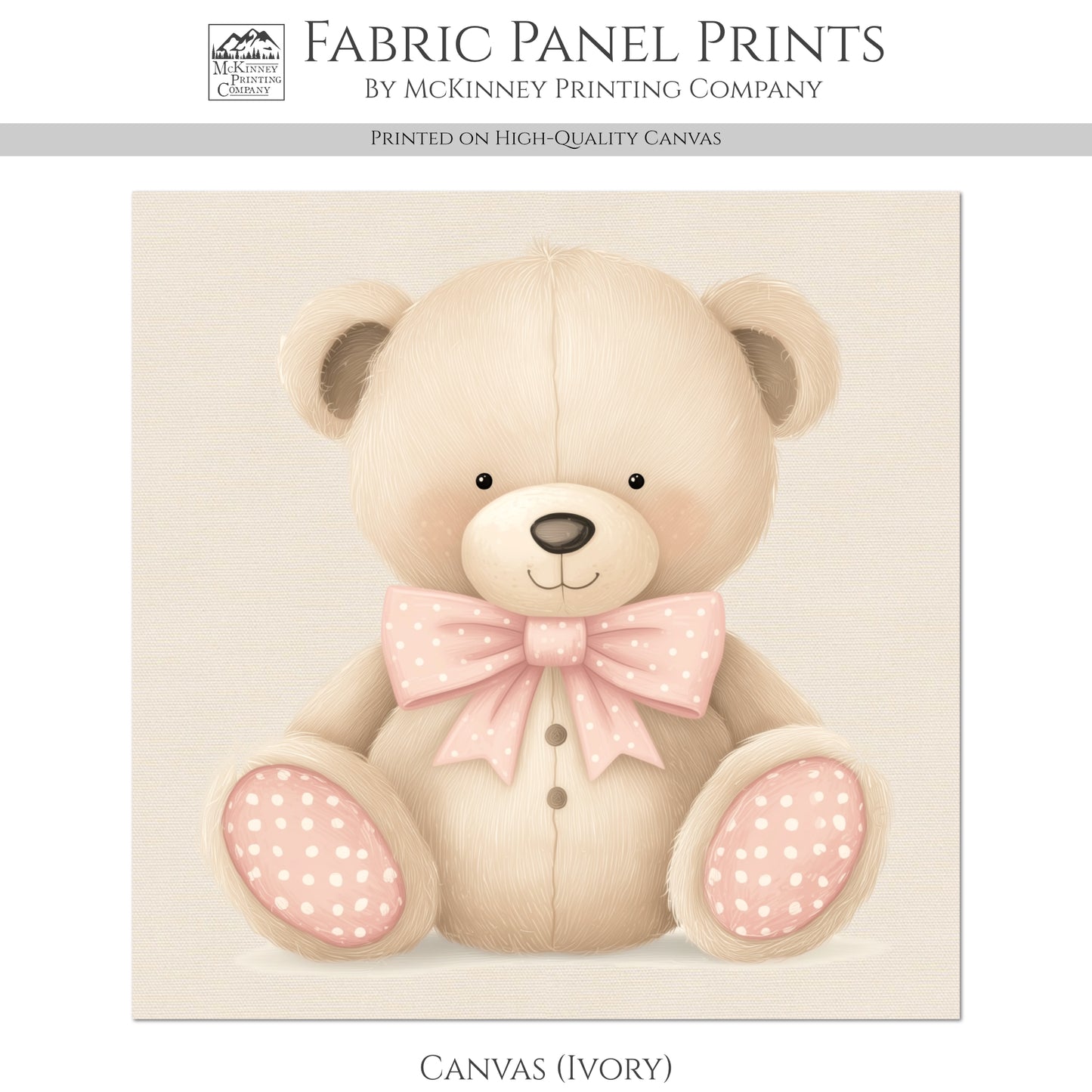 Teddy Bear Watercolor - Baby Fabric Panels, Girl, Sewing, Large Print, Block, Cotton, Quilt, Wall Art, Nursery, Shower Gift