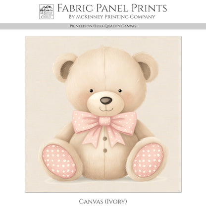 Teddy Bear Watercolor - Baby Fabric Panels, Girl, Sewing, Large Print, Block, Cotton, Quilt, Wall Art, Nursery, Shower Gift