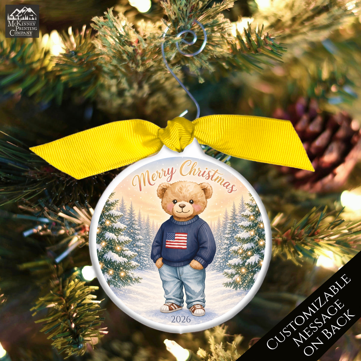 Teddy Bear Ornament - Baby First Christmas, Animal, Patriotic, Flag, Infant Gift, USA, Child, Personalized, Custom