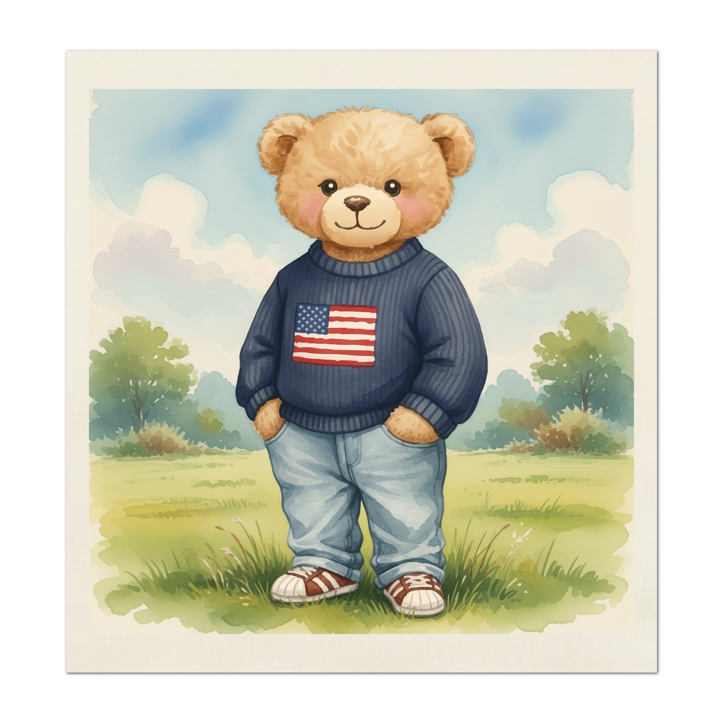 Teddy Bear Fabric - Baby Fabric Panels, Patriotic, Flag, Sewing, Large Print Fabric, Block Print Fabric, Cotton, Quilt, Wall Art, Nursery
