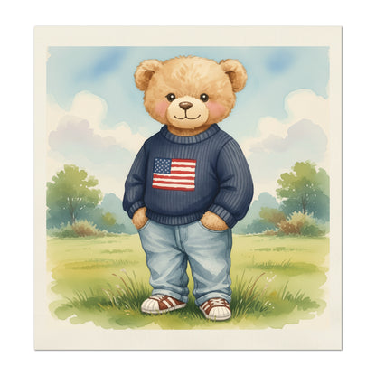 Teddy Bear Fabric - Baby Fabric Panels, Patriotic, Flag, Sewing, Large Print Fabric, Block Print Fabric, Cotton, Quilt, Wall Art, Nursery