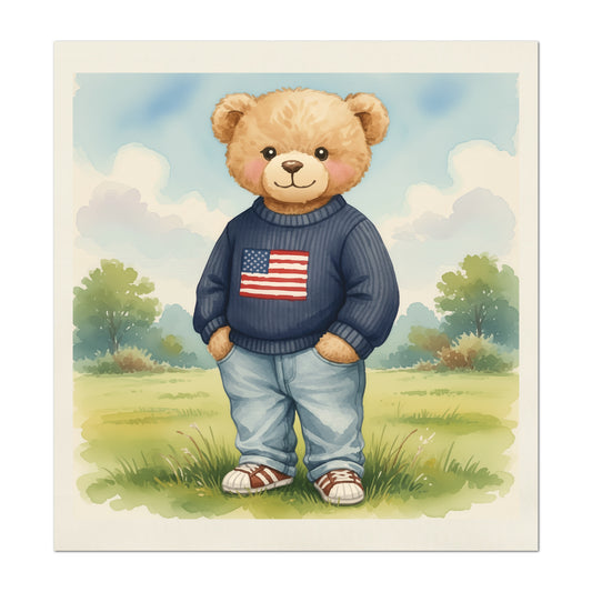 Teddy Bear Fabric - Baby Fabric Panels, Patriotic, Flag, Sewing, Large Print Fabric, Block Print Fabric, Cotton, Quilt, Wall Art, Nursery