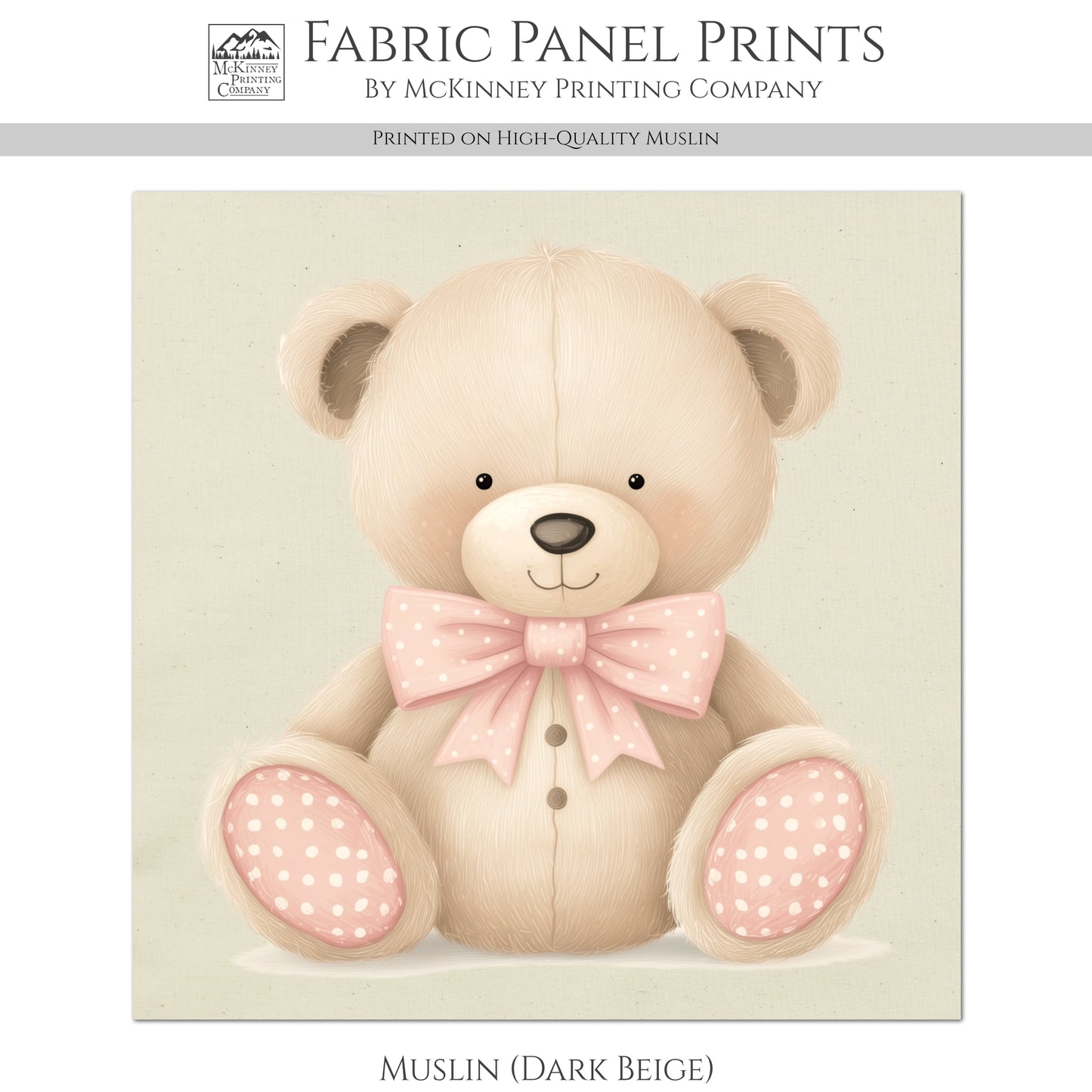 Teddy Bear Watercolor - Baby Fabric Panels, Girl, Sewing, Large Print, Block, Cotton, Quilt, Wall Art, Nursery, Shower Gift